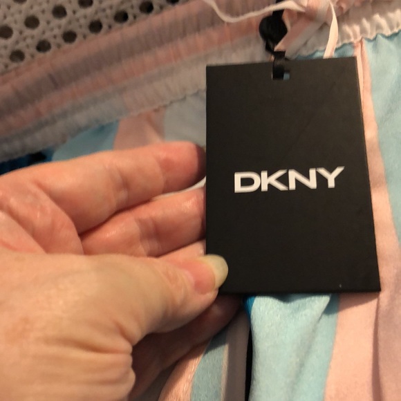 NWT DKNY Silky Wide Leg Striped Pants with Elastic, Tie-Adjustable Waist - Picture 6 of 15